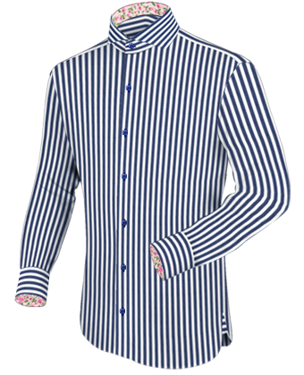 Mens White With Blue Pinstripe Dress Shirt with Cut Away 1 Button