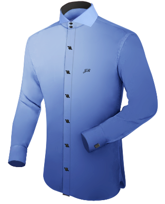 Grey Shirt With White Collar And White French Cuff Dress Shirts with Cut Away 2 Button