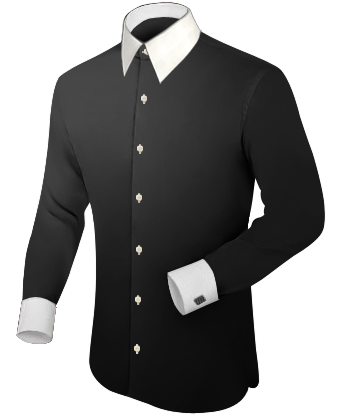 Black Silk Shirt And Tie Set with French Collar 1 Button