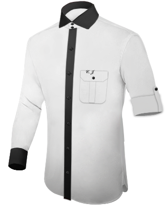 Black Dress Shirt With White Collar And Cuffs with Italian Collar 2 Button