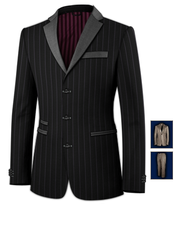 Mens 3 Piece Suit with 3 Buttons, Single Breasted