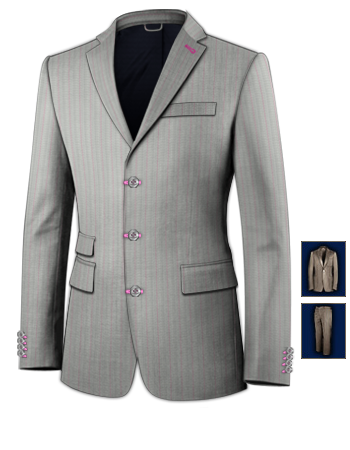 Mens Grey 3 Piece Wedding Suits with 3 Buttons, Single Breasted